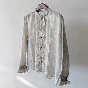 N16 Moon Leigh Plant-dyed Silk Cotton, Floral & Wood Ear Lace Trim Shirt